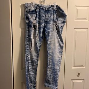 USED Mens two-tone ripped stylish jeans. Size 40x34 98% Cotton 2% Elastane